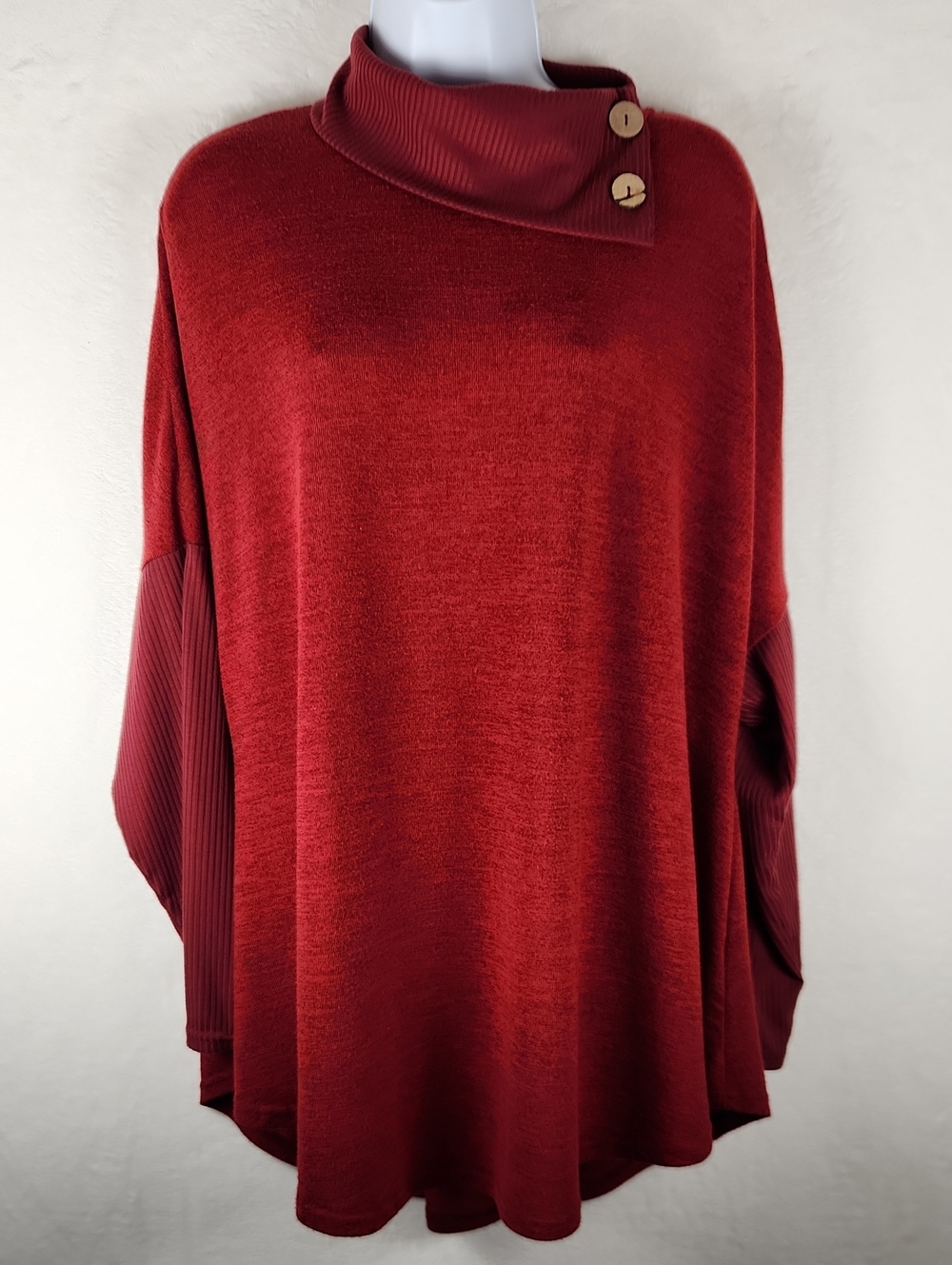 Cozy Red Button-Neck Women's Sweater